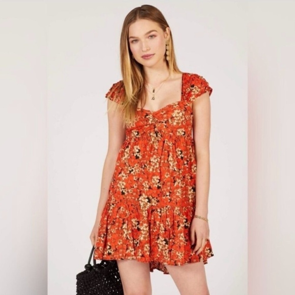 Free People Pattern Play Revolve Linen Blend Mini Dress Sz Lg NWOT